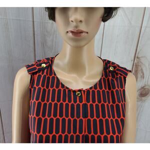 Michael Kors Women's 10 Navy & Red Button Down Sleeveless Top Gold Button Accent